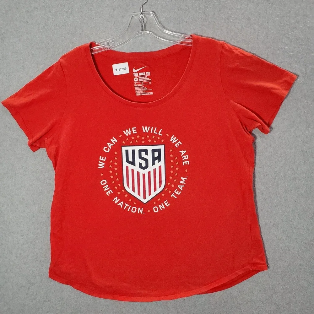 USA Women Top XL Red Shirt Logo Nike One Nation One Team Soccer Tee‎